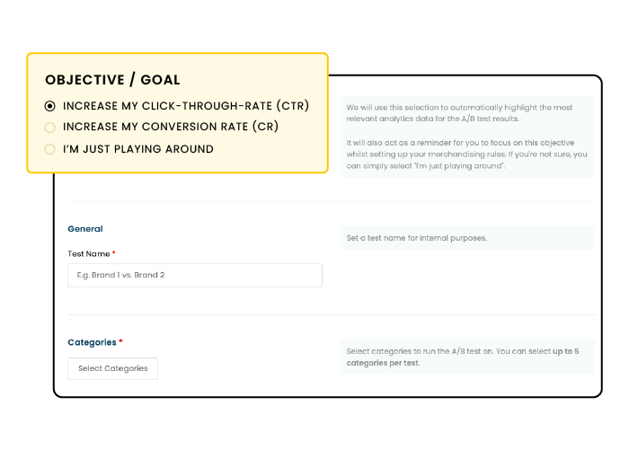 Choose your objectives and create tests in minutes